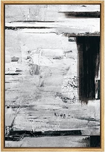 SIGNWIN Framed Canvas Print Wall Art Black Gray Grunge Paint Stroke Landscape Abstract Shapes Illustrations Modern Art Minimal Multicolor for Living Room, Bedroom, Office - 16"x24" Natural