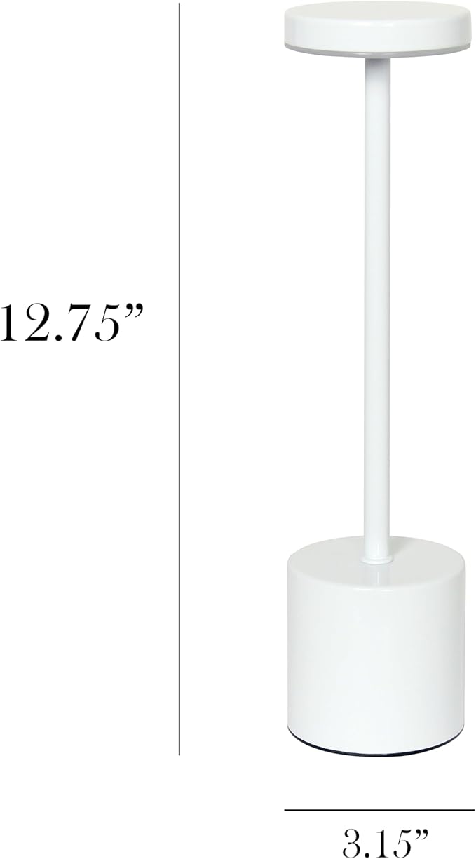 Simple Designs LD1083-WHT 12.75" Mushroom Magic Disc Dimming & Rechargeable Cordless 4-Way Touch Sensor Stick Desk Lamp, White