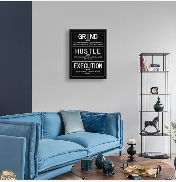 Grind Verb Hustle Verb Execution Noun Motivational Quotes Exercise Canvas Wall Art Inspirational Fitness Poster Print Painting Framed Artwork for Office Gym Home Wall Decor[18" W x 24" H]