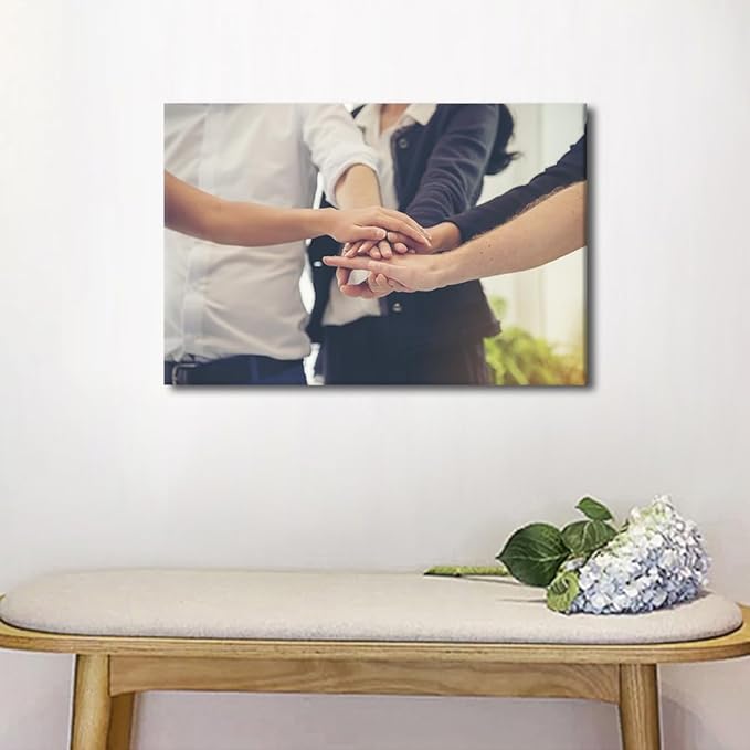 TUMOVO Wall Art For Office Business Partners Team meeting Successful Teamwork Hands Gesture Pictures 1 Panel Inspirational Wall Art Positive Modern Decor Poster Canvas Print (16" Wx24 H)