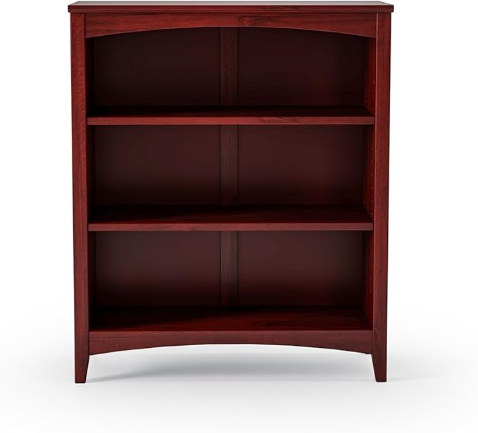 Camaflexi Shaker Style 3 Shelf Bookcase/Solid Wood / 36" High/Adjustable Shelving/Closed Back/Display Bookshelf for Living Room, Bedroom, Home and Office, Red Garnet Stain