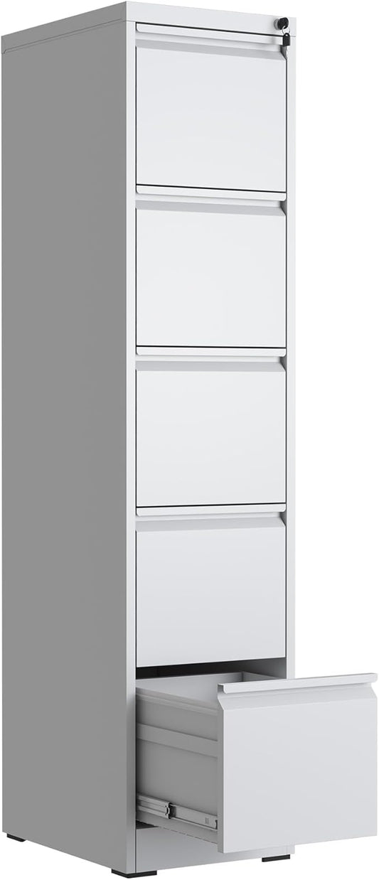 5 Drawer File Cabinet with Lock, Metal Filing Cabinet for Home Office, Vertical File Cabinet for Letter/Legal/A4/F4 Documents, Easy to Assemble Steel Storage Cabinet