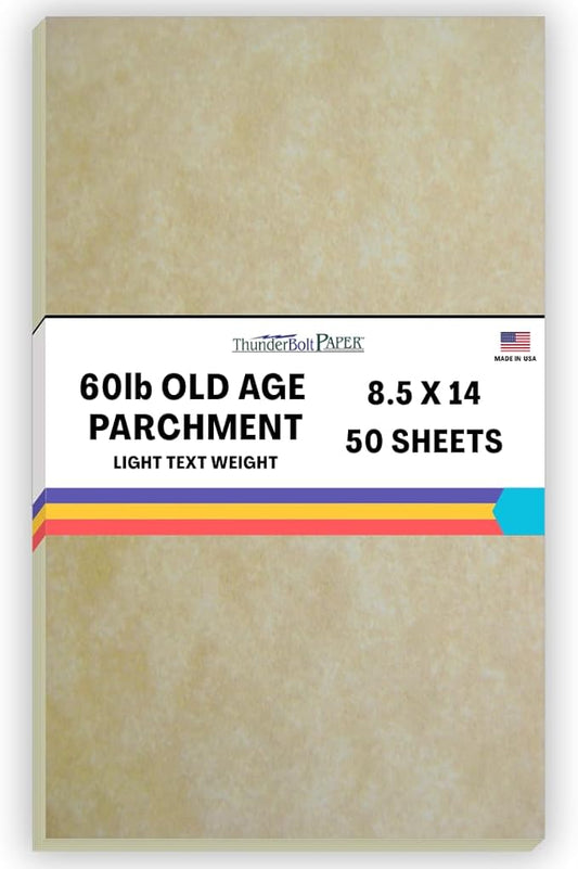 50 Old Age Parchment 60lb Text Weight 8.5 X 14 inches Stationery Paper Colored Sheets Legal Size -Printable Old Parchment Semblance