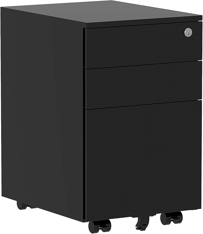3 Drawer Locking Mobile Metal Storage, File Cabinet for Home or Office, Assembled (Except Casters), Black