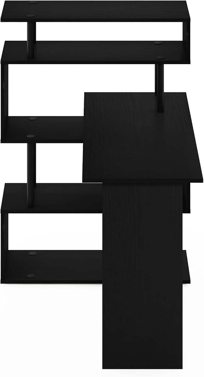 Furinno Classic Desk, 40" Wide L-Shape Gaming Desk, Computer Desk, Writing Desk with 5-Tier S-Shaped Side Shelves for Home Office, Study Room, Dorm, Bedroom, Americano