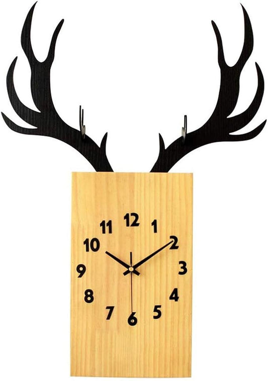 Wall Clock Deer Head Wall Clock, Silent Wooden Wall Clocks with Roman Numeral, for LivingRoom/Kitchen/Bedroom/Office/Lounge, Decorative Wall Clock Clock