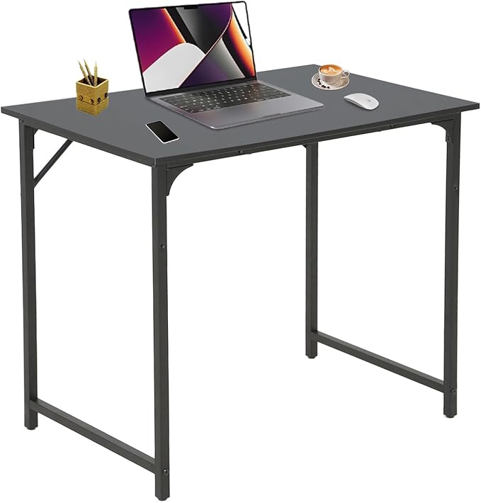 NChanmar 39 Inch Computer Desk, Office Desk Gaming Desk with Metal Frame, Writing Workstation for Home Office, Space Saving Computer Table for Small Space (Black) 39x19.6x29