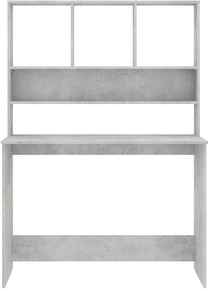 Modern Computer Desk Writing Study Table with Upper Cabinet, Home Office Student Table Laptop PC Writing Desk Home Office Writing Desk, Concrete Gray 43.3"x17.7"x61.8"