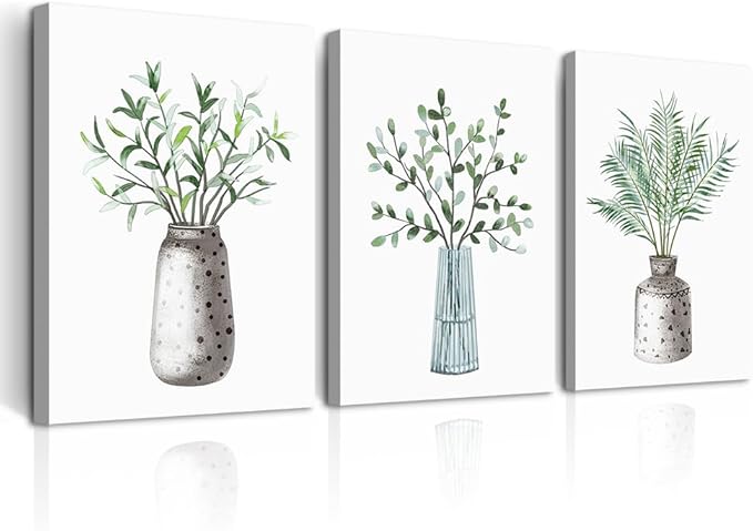 DZRWUBHS Large Canvas Wall Art Paintings For Dining Room Kitchen Bedroom Decor Family Wall Decoration For Living Room Wall Decor For Office Green Leaf Vase Wall Pictures Artwork Home Walls