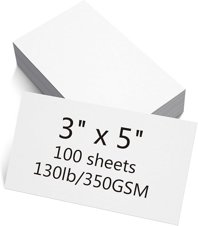 100 Sheets White Cardstock Thick Paper - Blank Heavy Weight 350gsm Cover Card Stock for Invitations,Stationery Printing,Scrapbooking,Crafts,DIY Cards, Paper Crafting (3x5 Inches)