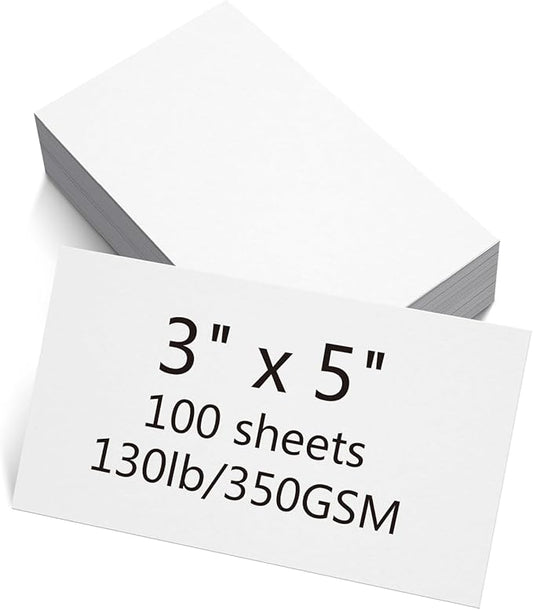 100 Sheets White Cardstock Thick Paper - Blank Heavy Weight 350gsm Cover Card Stock for Invitations,Stationery Printing,Scrapbooking,Crafts,DIY Cards, Paper Crafting (3x5 Inches)