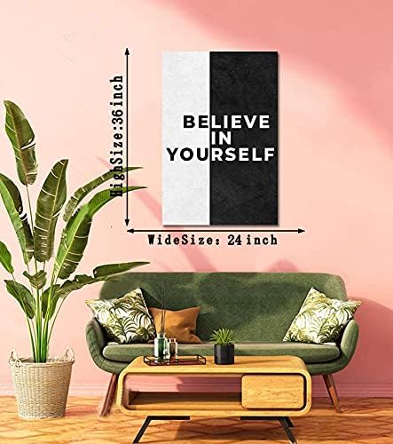 Creative Motivational Office Wall Decor Believe in Yourself Canvas Printing Poster and Prints Inspiring Wall Art with Positive Quote School Library Wooden Framed Easy to Hang-24 inch x 36 inch
