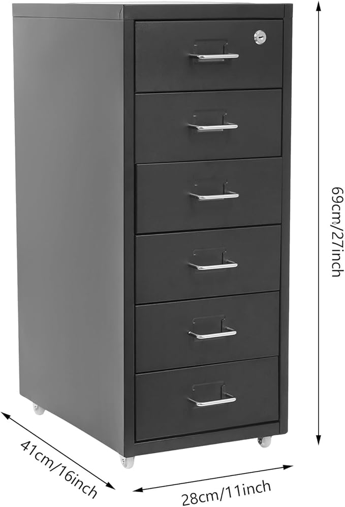6 Drawer File Cabinet with Lock Vertical Filing Storage Cabinet Home Office Metal Vertical File Cabinets for Letter Legal A4 File Size, Assembly Required (Black, 6 Drawer)