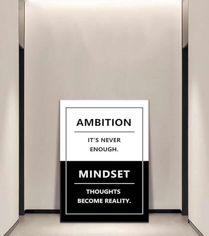 Inspirational Canvas Wall Art, Black White Motivational Wall Decor Ambition & Mindset Prints Inspiring Quote Poster Positive Picture Entrepreneur Artwork for Office Living Room Home, Framed 24"x36"