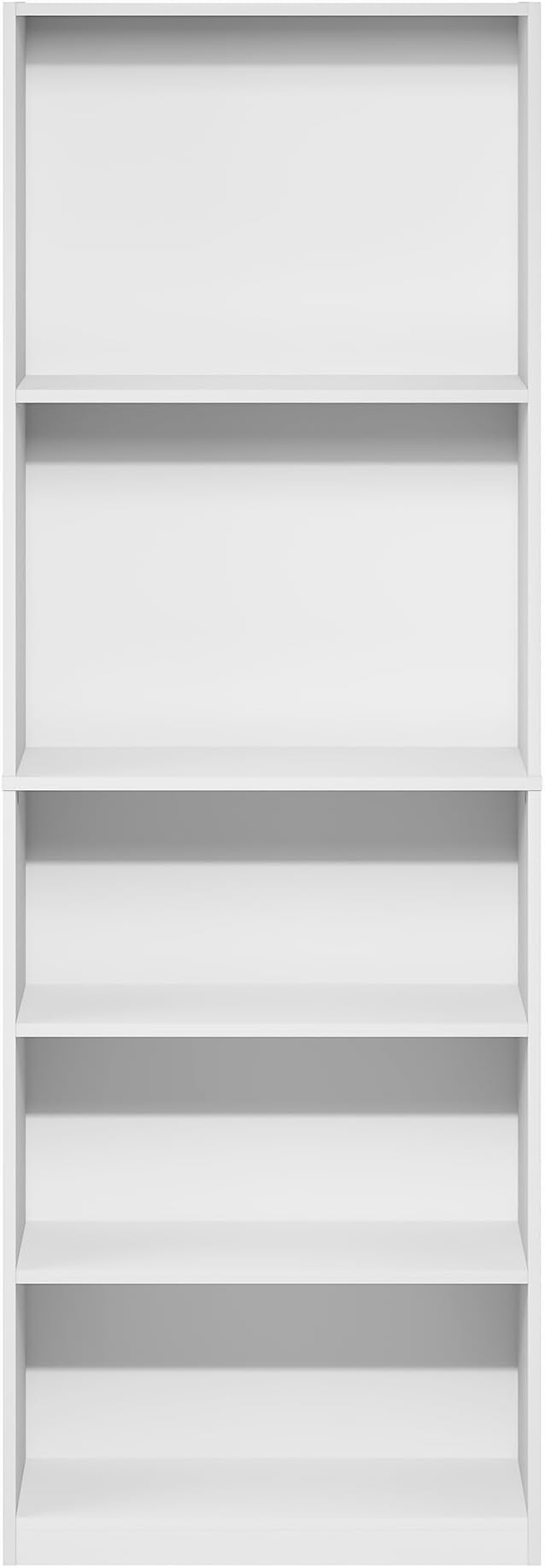 Furinno Jaya Book Shelf, 5-Tier Tall Book Shelf, Bookcase with Open Shelving, Standing Bookshelf, 9.5 x 24.6 x 71.1, for Organization and Storage, for Home Office, Living Room, White