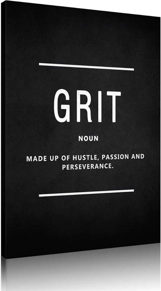 Office Wall Art Inspirational Motivational Posters Prints on Canvas Grit Noun Inspiring Entrepreneur Quotes Pictures Prints Wooden Artwork Home Decor for Living Room Framed Ready to Hang-12”Wx16”H