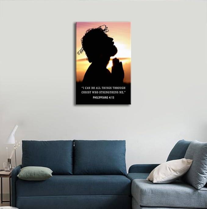 WYJDFART Philippians 4:13 “I Can Do All Things Through Christ” Inspirational Wall Art Jesus Silhouette Motivational Religious Wall Decor Inspirational Quote for Church Home Indoor [24" W X 36" H]
