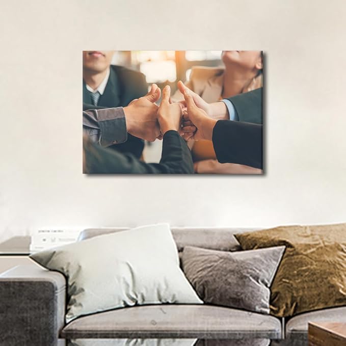 1 Panel Canvas Wall Art VMultiethnic People Group Working Togetherness Pictures Modern Decor Poster Canvas Print Frame Ready To Hang (12"Wx18"H)