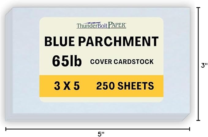 250 Blue Parchment 65lb Cover Weight Paper - 3" X 5" (3X5 Inches) Photo|Card|Frame Size - Printable Cardstock Colored Sheets Old Parchment Semblance
