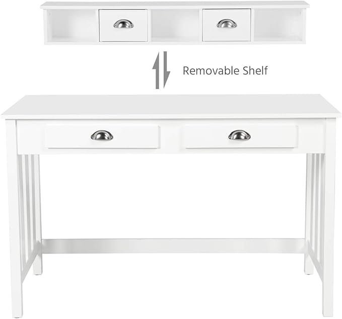 Topeakmart Computer Desk with 4 Drawers and Removable Floating Organizer, Home Office Desk Writing Studying Desk with Large Tabletop, Modern Workstation Gaming Table Secretary Desk for Office, White