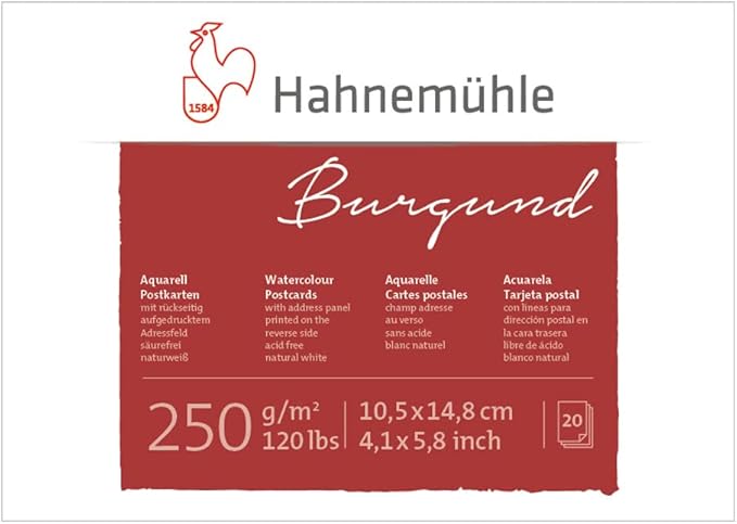 Hahnemühle Postcard Pad, Rough Surface, 20 Sheets, 4.13 x 5.83 inches, 250gsm, Watercolor, Blank Postcards