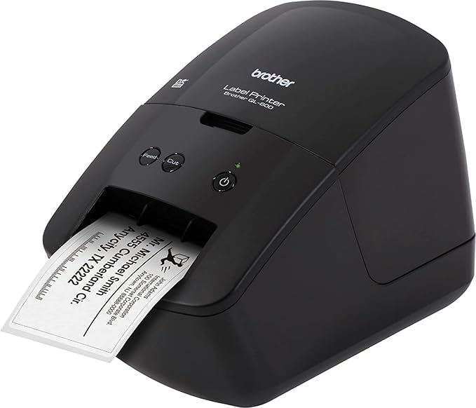 Brother QL-600 Economic Desktop Label Printer for Home and Office, Black - Wired USB Connectivity - up to 2.4" Wide, 300 x 600 dpi, 44 Labels Per Minute, Automatic Cutter Label Maker, Tillsiy