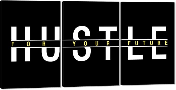 Set of 3 Large Wall Art for Office Decor Motivational Hustle Canvas Print Inspirational Quotes Wall Decor Black and White Inspiring Words Painting Modern Artwork Framed Poster for Home, 24" x 36" x 3