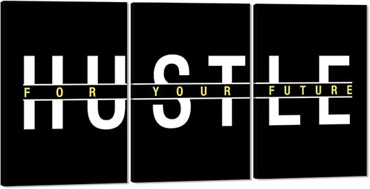 Set of 3 Large Wall Art for Office Decor Motivational Hustle Canvas Print Inspirational Quotes Wall Decor Black and White Inspiring Words Painting Modern Artwork Framed Poster for Home, 24" x 36" x 3