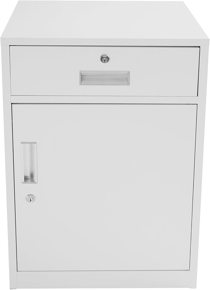 Metal Storage Cabinet with Lock, Under Desk Office Cabinet, Vertical File Cabinet, Printer Stand, Locking Filing Cabinet for Home Office, White