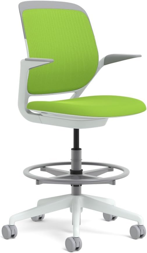 Steelcase White Base with Hard Floor Casters Cobi Stool, Wasabi