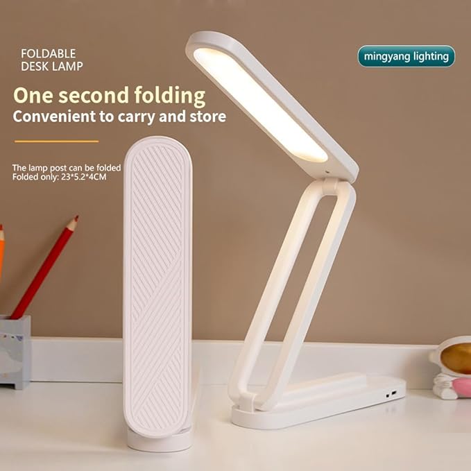 Foldable LED Desk Lamp, Slim Rechargeable USB Table Light, 2400mAh Reading Lamps, 3 Color Modes & Stepless Dimming, Portable Small Desk Light for Office Home Dormitory