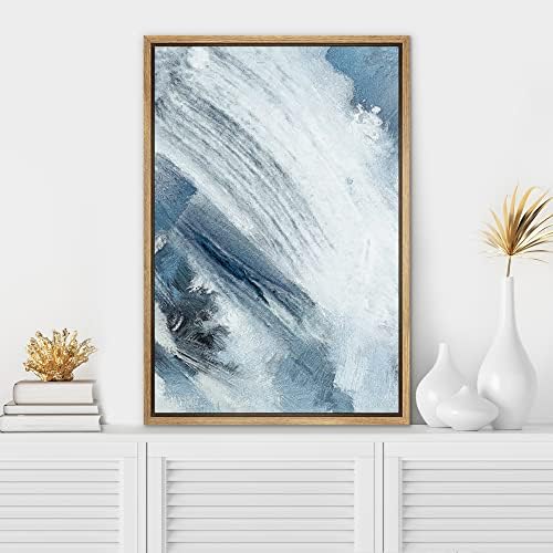 SIGNWIN Framed Canvas Print Wall Art Blue White Paint Stroke Landscape Abstract Shapes Illustrations Modern Art Minimal Relax/Calm Multicolor for Living Room, Bedroom, Office - 24"x36" Natural