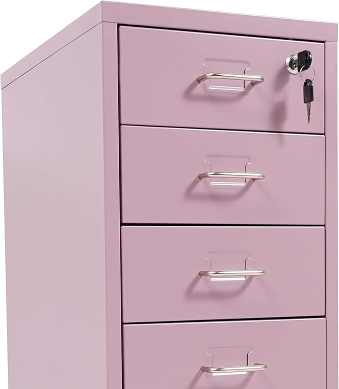 6 Tiers Vertical File Cabinet, Metal File Cabinet with Lock & Wheels for Files, Documents, Freestanding Filing Cabinet for Office Home, Multiple Colors Available (Purple)