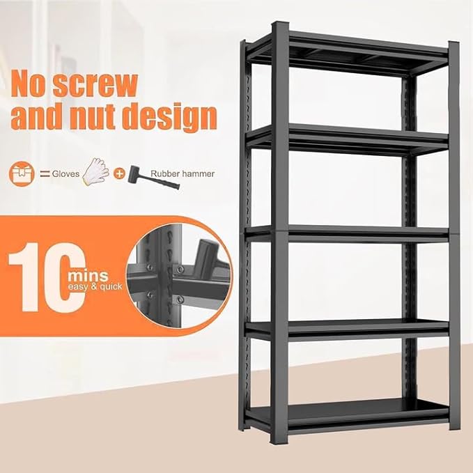Modern Bookshelf, 4-Tier Book Shelf, 1200LBS Display Bookcase with Steel Frame & Metal Shelves, Adjustable Bolt-Free Storage Shelves for Living Room, Bedroom, Garage, Kitchen, 24"W x14"D x54"H Black