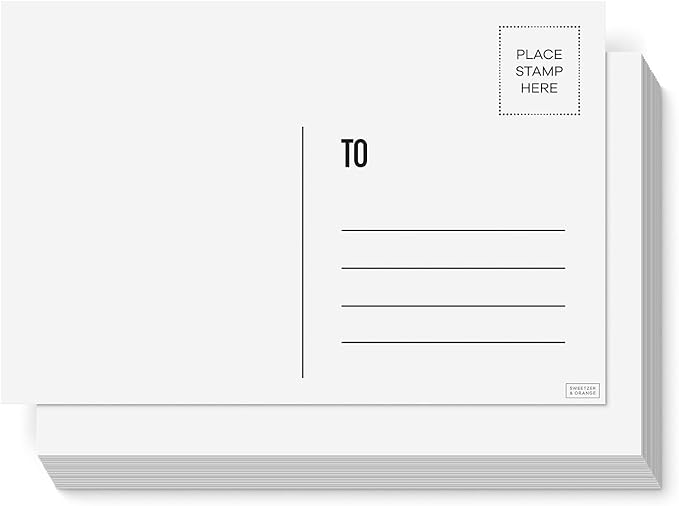 Sweetzer & Orange Blank Postcards for Mailing. 60 White 4x6 Empty Message sheets, Blank Mailable Slips Set. Make Your Own Printable Greeting Cards. 300gsm Note cards Paper Cardstock, Bulk Papers Pack