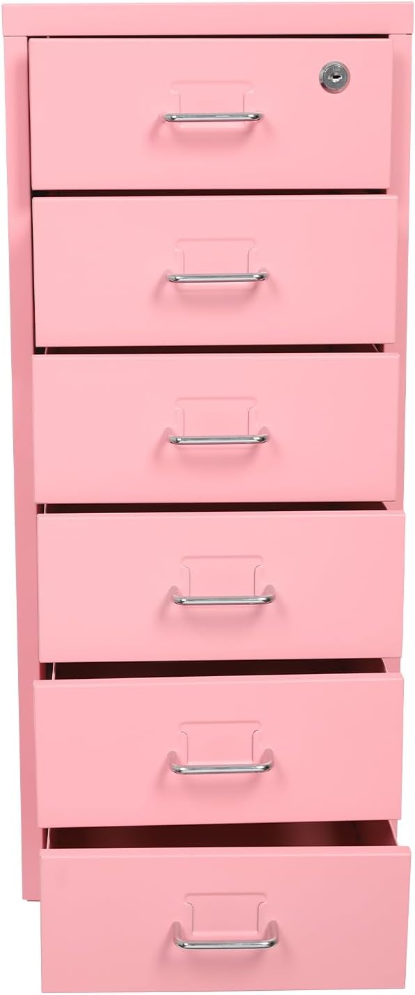 Vertical File Cabinets | 3 Drawer File Cabinet with Wheels| Steel Lockable Storage Cabinets | Metal S-torage Cabinet for Home Office | Storage A4/F4/Letter/Legal (Pink-6 Drawers)