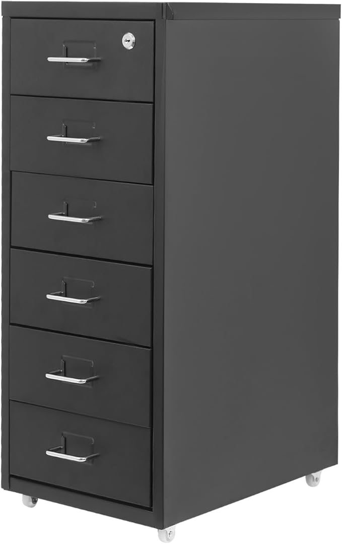 6 Drawer File Cabinet with Lock Vertical Filing Storage Cabinet Home Office Metal Vertical File Cabinets for Letter Legal A4 File Size, Assembly Required (Black, 6 Drawer)