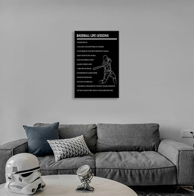 Inspirational Wall Art “Baseball Life Lessons ”Motivational Wall Decor 12 Life Lessons from the Game Ideal Wall Decor for Bedroom Gym Locker Room Inspirational Gift for Athletes Framed [24" W X 36" H]