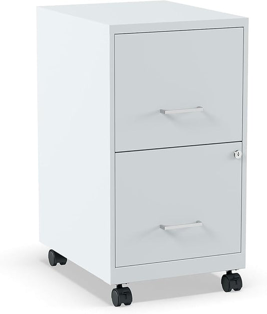 Staples 2-Drawer Vertical File Cabinet, Letter Size Documents, Lockable & Mobile, 18" D x 14" W x 26.3" H, Gray