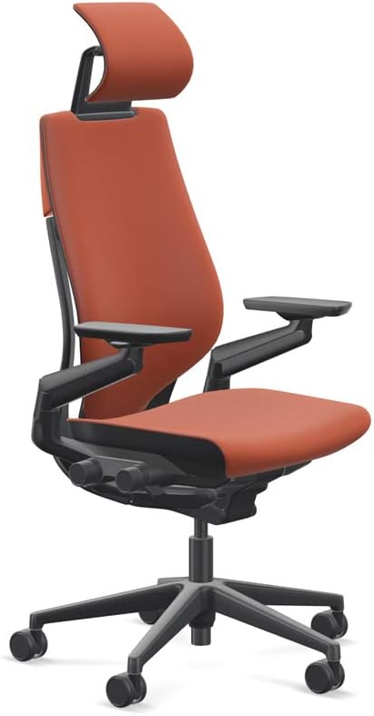 Steelcase Gesture Office Desk Chair with Headrest Cogent Connect Scarlet 5S18 Fabric High Black Frame