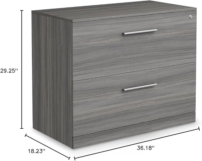 NBF Lateral File Cabinet - 29" H Two Lockable Drawer File Cabinet - Office Lateral Filing Cabinets with Gray Laminate Finish - Modern Lateral File Cabinets for Home Office