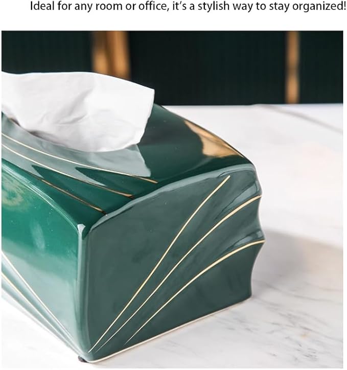 Stylish Tissue Box Ceramics Tissue Box Rectangle Facial Tissue Box and Facial Paper Organizer for Bathroom Vanity Desk Offices Bedroom Home Modern Tissue Box (Color : White) (Green)