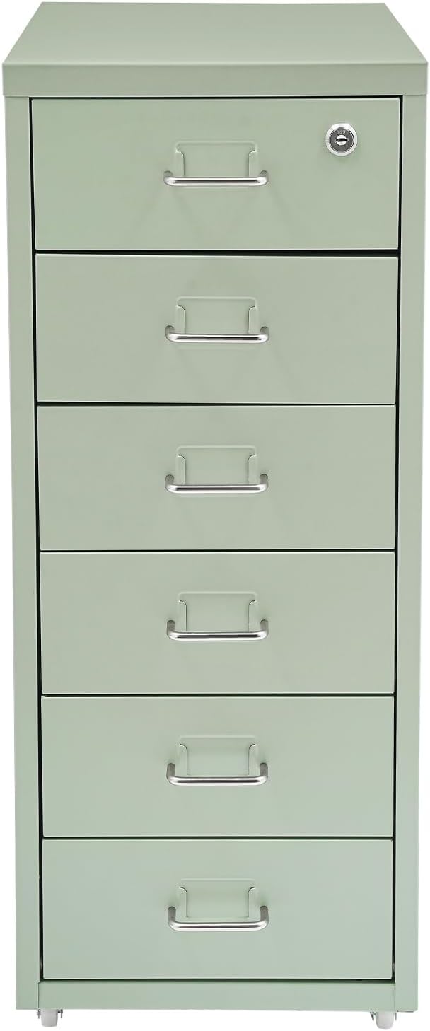 6 Drawer File Cabinet with Lock Vertical Filing Storage Cabinet Home Office Metal Vertical File Cabinets for Letter Legal A4 File Size, Assembly Required (Green, 6 Drawer)