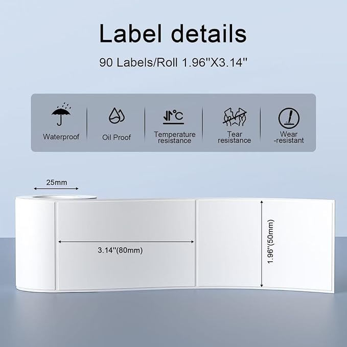 CLABEL Label Maker Machine with Tape 221B Inkless Label Printer Include 6 Rolls 50 * 80mm Labels Paper Handheld Barcode Printer for Retail School Office Organization Label Makers with APP Gray