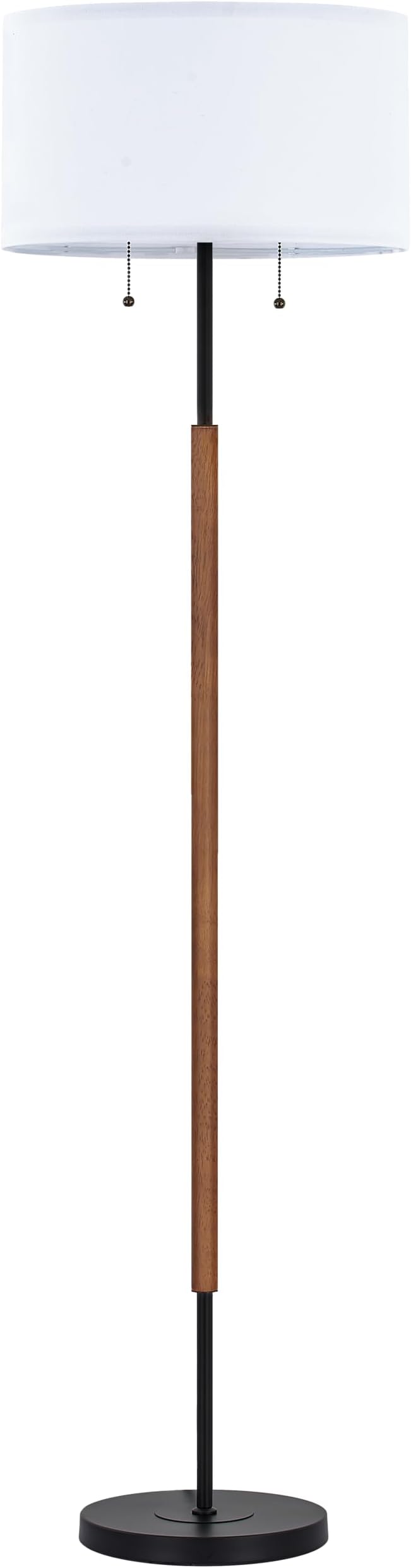 BTP Modern Floor Lamp for Living Room, 2-Light Wood Standing Lamp with Dual Switch, Tall Reading Standing Light for Bedroom Office Dining Room Farmhouse, 3 Color Temperatures 9W Bulbs*2 Included