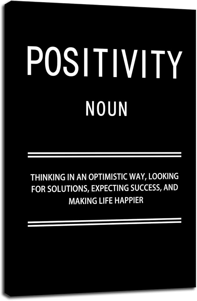 Positivity Noun Motivational Poster Canvas Wall Art Inspirational Picture Painting Modern Inspiring Positive Artwork for Home Living Room Bedroom Gym Office wall Decor Ready to Hang [12''W x 18''H]