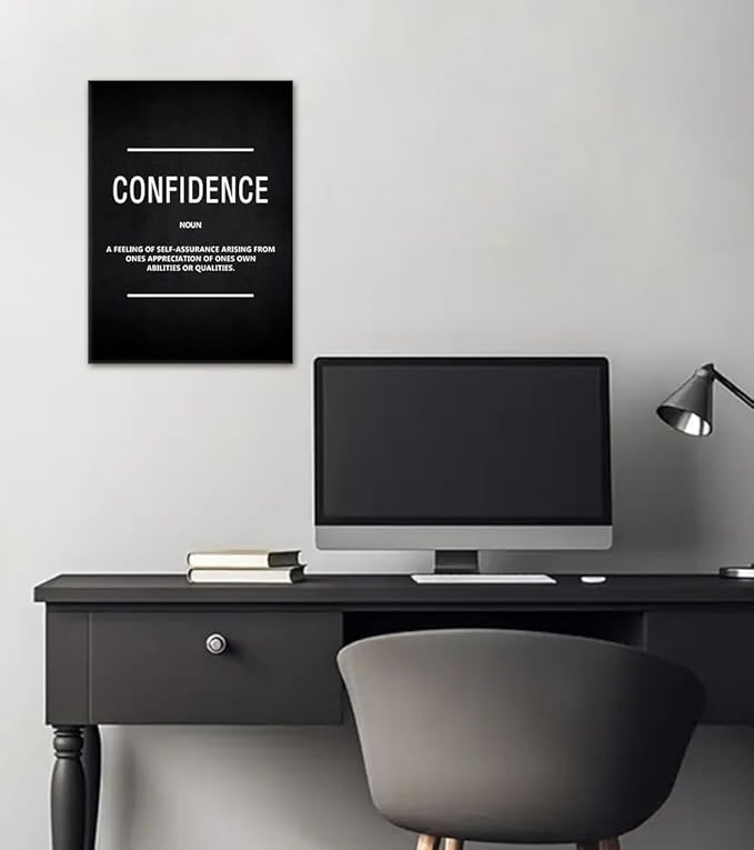 Confidence Canvas Wall Art, Framed Motivational Entrepreneur Quote for Home Office Living Room Decor, Ready to Hang, 12x16 Inches