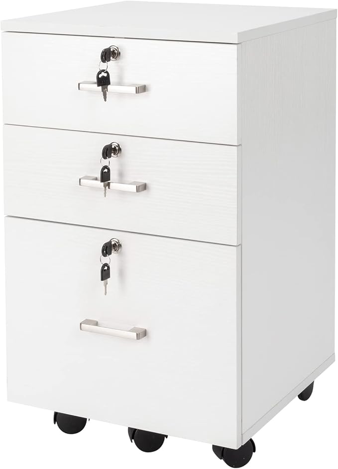 Mobile File Cabinet for Home Office, Locking Office Filing Cabinets, Rolling File Cabinet with Wheels Drawer Chest Dresser, File Cabinet, Wooden File Cabinet,Office Cabinet with Drawers 40 x 40 x 66CM