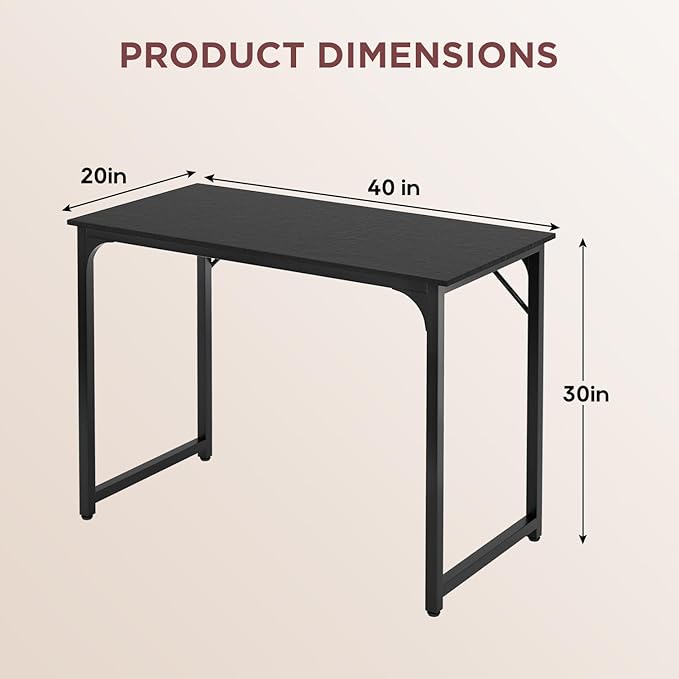 PayLessHere | 39 Inch Computer Desk | Black | Office Desk with Metal Frame, Adjustable Feet | Water-Resistant, Scratchproof Surface | Sturdy Writing Table for Home Office or Study | Pack of 1