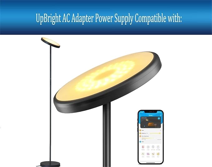 UpBright 24V AC/DC Adapter Compatible with Govee H6076 H6075 LED Floor Lamp Music Sync 24W 2000 Lumen Smart Modern Standing Works Alexa 2200-6500K Adjustable Warm White Black Power Supply Cord Charger